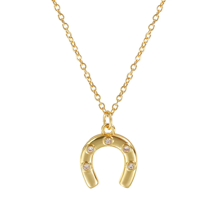 1 Piece Stylish West Cowboy 18K Real Gold Plated Brass Link Cable Chain Luck Horseshoe Pendant Charm Necklace For Women Gift 0