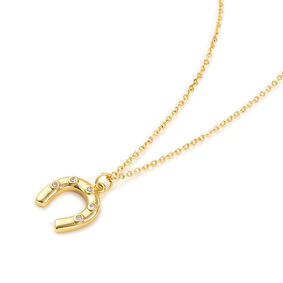 1 Piece Stylish West Cowboy 18K Real Gold Plated Brass Link Cable Chain Luck Horseshoe Pendant Charm Necklace For Women Gift 1