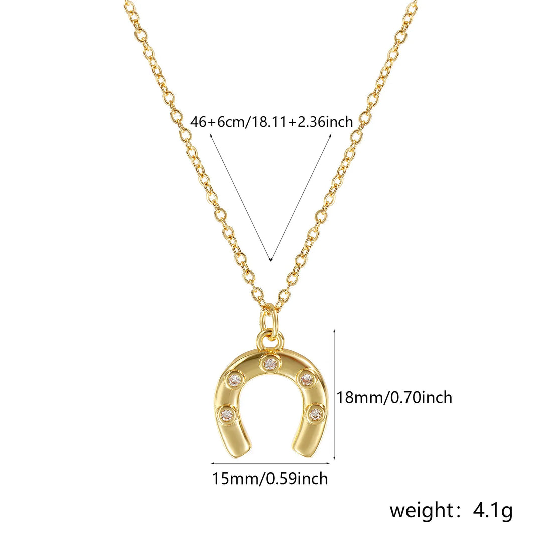 1 Piece Stylish West Cowboy 18K Real Gold Plated Brass Link Cable Chain Luck Horseshoe Pendant Charm Necklace For Women Gift 2