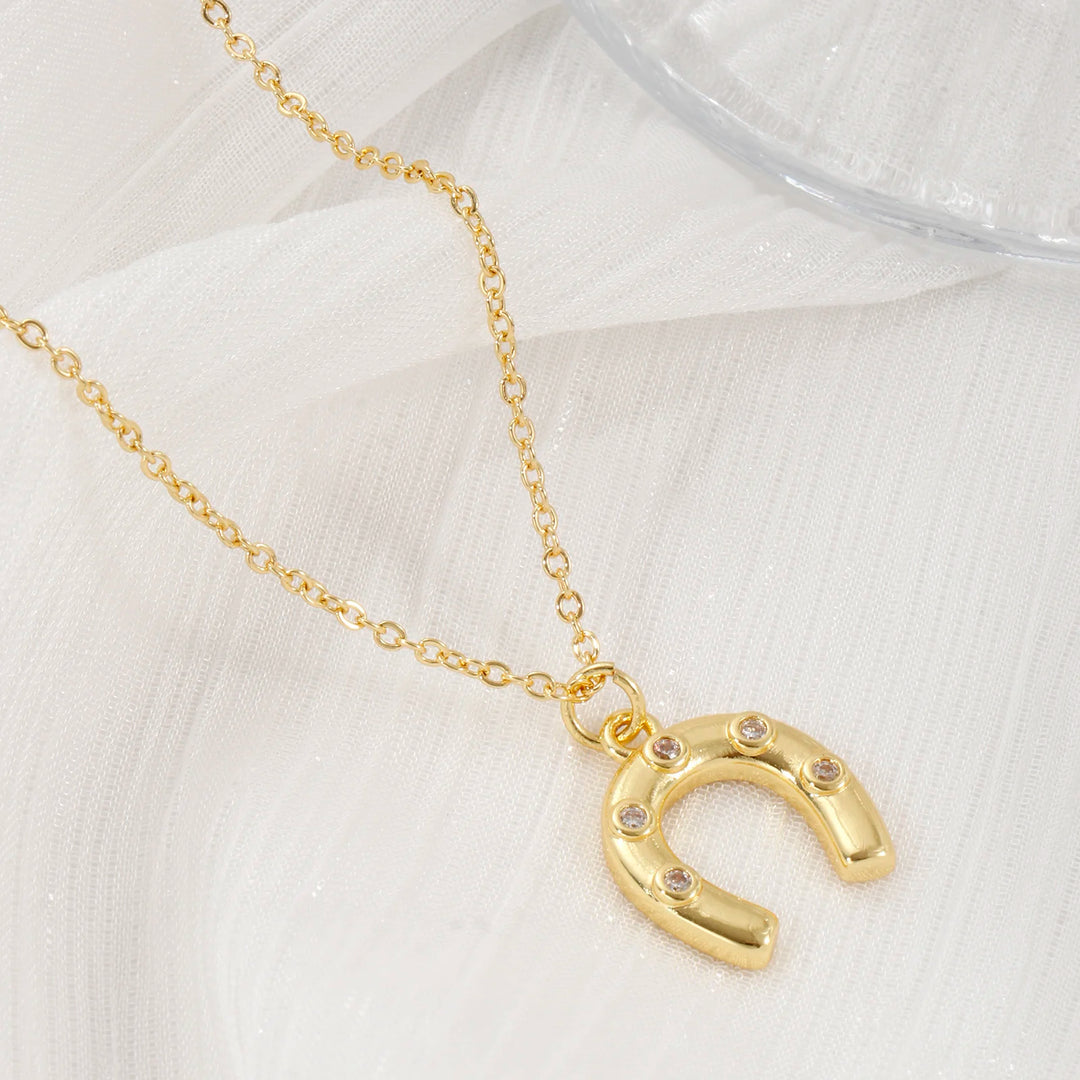 1 Piece Stylish West Cowboy 18K Real Gold Plated Brass Link Cable Chain Luck Horseshoe Pendant Charm Necklace For Women Gift 4