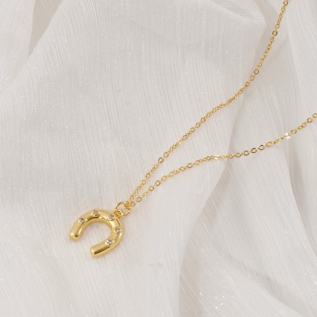 1 Piece Stylish West Cowboy 18K Real Gold Plated Brass Link Cable Chain Luck Horseshoe Pendant Charm Necklace For Women Gift 5