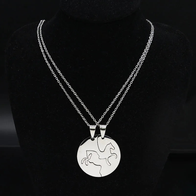 2PCS Horse Stainless Steel Chain Necklace for Women Men Horses Accessories Couple Love Necklace Jewelry Equestrian Gift N725S01 1