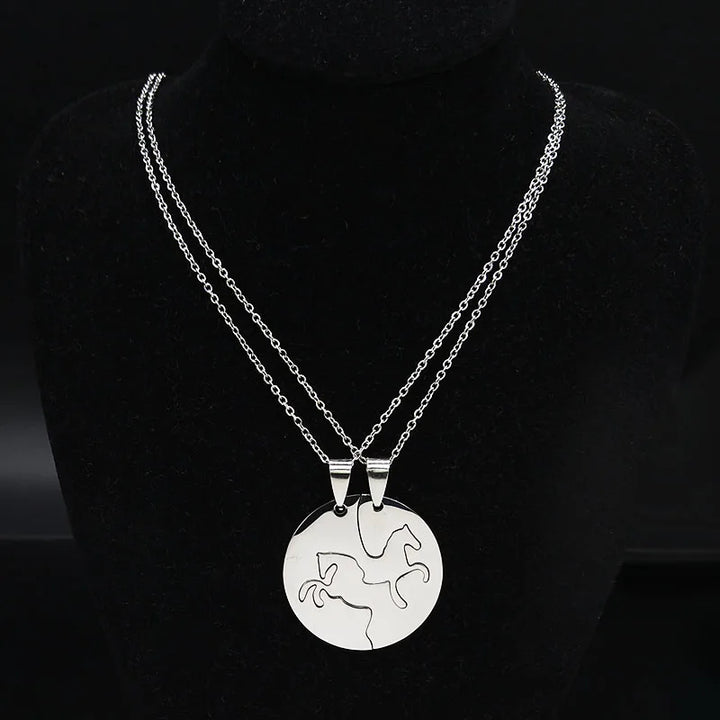 2PCS Horse Stainless Steel Chain Necklace for Women Men Horses Accessories Couple Love Necklace Jewelry Equestrian Gift N725S01 1