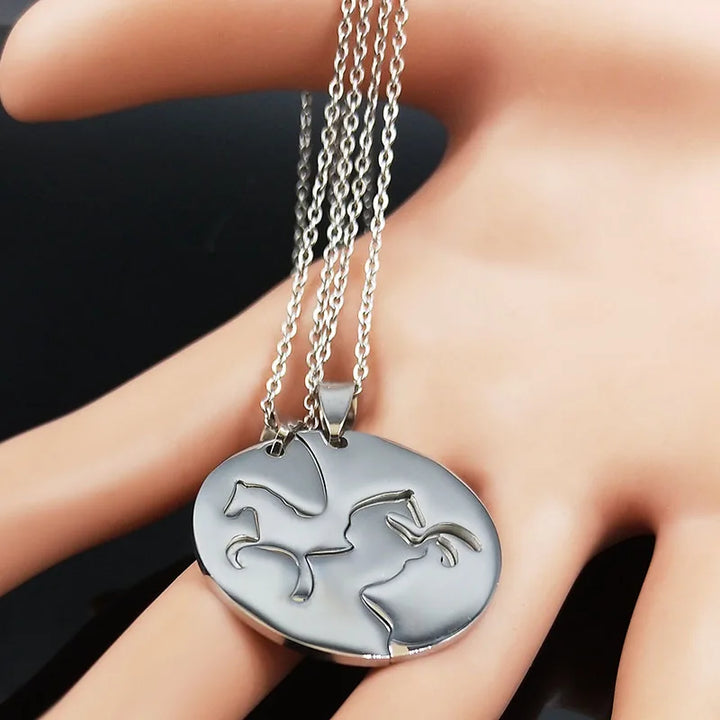 2PCS Horse Stainless Steel Chain Necklace for Women Men Horses Accessories Couple Love Necklace Jewelry Equestrian Gift N725S01 2