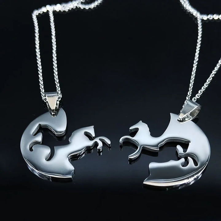 2PCS Horse Stainless Steel Chain Necklace for Women Men Horses Accessories Couple Love Necklace Jewelry Equestrian Gift N725S01 3