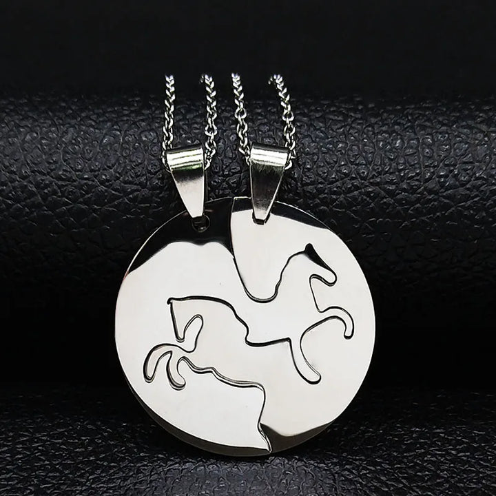 2PCS Horse Stainless Steel Chain Necklace for Women Men Horses Accessories Couple Love Necklace Jewelry Equestrian Gift N725S01 4