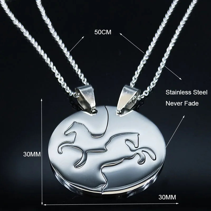 2PCS Horse Stainless Steel Chain Necklace for Women Men Horses Accessories Couple Love Necklace Jewelry Equestrian Gift N725S01 5