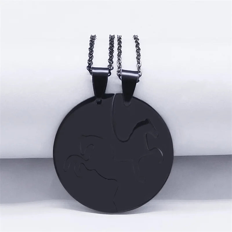 2PCS Horse Stainless Steel Chain Necklace for Women Men Horses Accessories Couple Love Necklace Jewelry Equestrian Gift N725S01 6