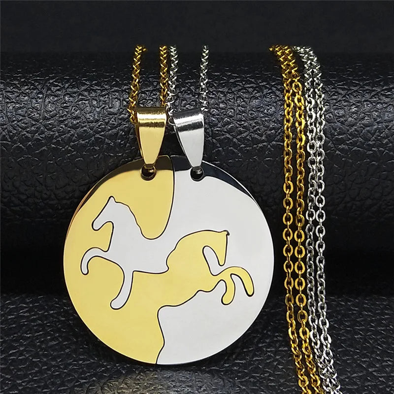 2PCS Horse Stainless Steel Chain Necklace for Women Men Horses Accessories Couple Love Necklace Jewelry Equestrian Gift N725S01 8