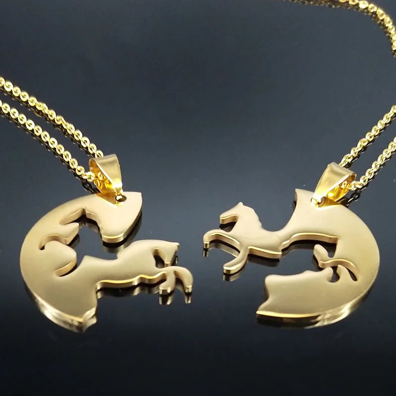 2PCS Horse Stainless Steel Chain Necklace for Women Men Horses Accessories Couple Love Necklace Jewelry Equestrian Gift N725S01 9