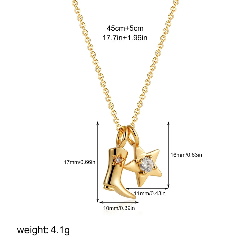316 Stainless Steel Waterproof Denim Boots Pendant Necklace Cool Cowgirl Cowboy Boot Hat 18K Gold Plated Collar Necklaces Gifts 11
