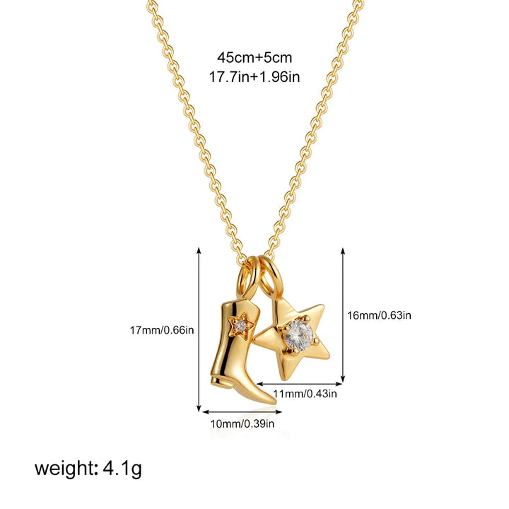 316 Stainless Steel Waterproof Denim Boots Pendant Necklace Cool Cowgirl Cowboy Boot Hat 18K Gold Plated Collar Necklaces Gifts 11