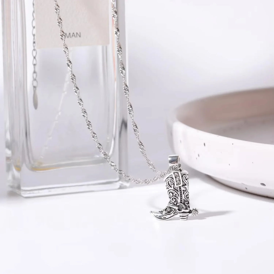 316 Stainless Steel Waterproof Denim Boots Pendant Necklace Cool Cowgirl Cowboy Boot Hat 18K Gold Plated Collar Necklaces Gifts 12