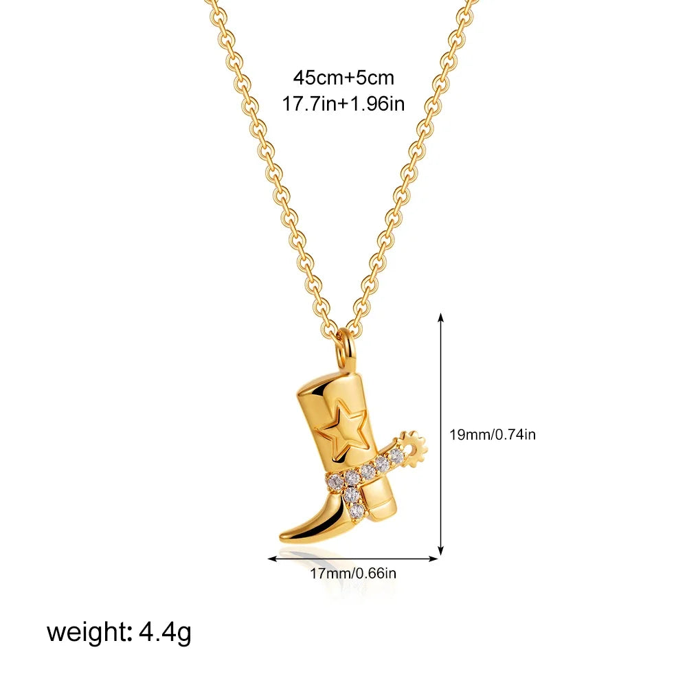 316 Stainless Steel Waterproof Denim Boots Pendant Necklace Cool Cowgirl Cowboy Boot Hat 18K Gold Plated Collar Necklaces Gifts 9