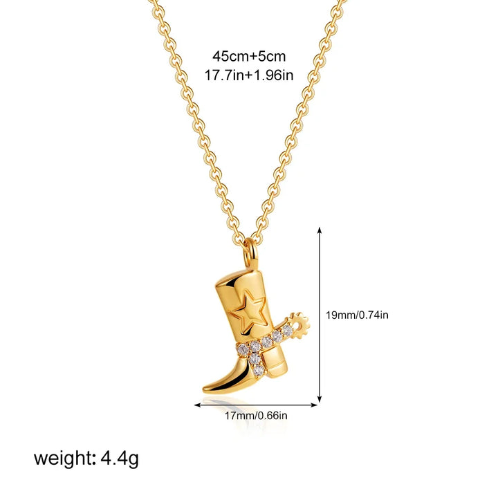 316 Stainless Steel Waterproof Denim Boots Pendant Necklace Cool Cowgirl Cowboy Boot Hat 18K Gold Plated Collar Necklaces Gifts 9