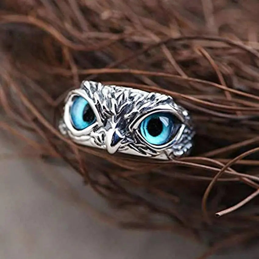 Adjustable Silver Owl Ring with Opal 1