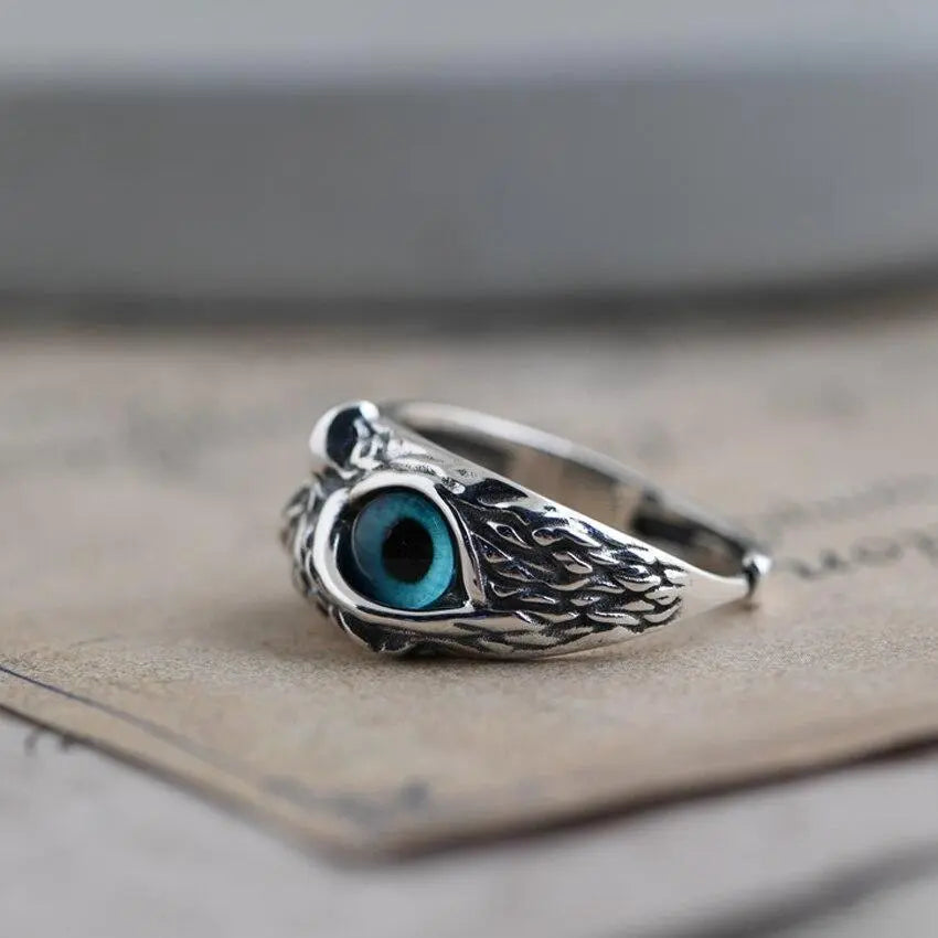 Adjustable Silver Owl Ring with Opal 2