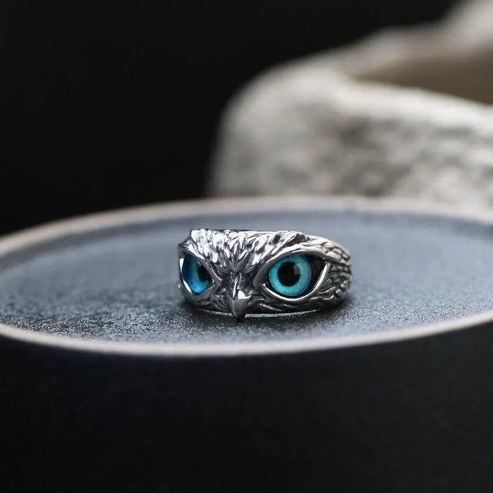Adjustable Silver Owl Ring with Opal 3