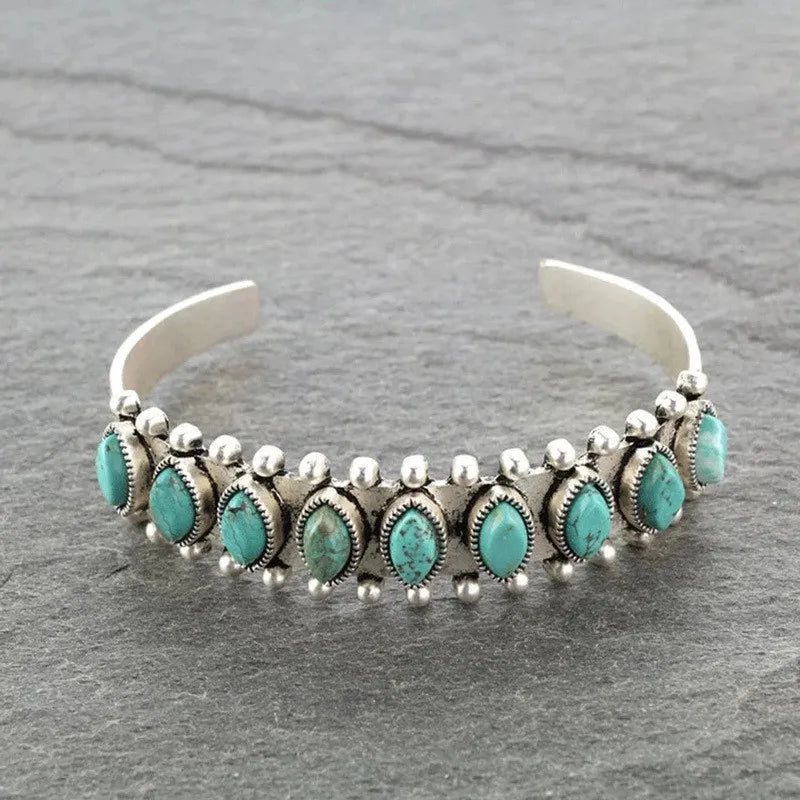 Artificial Turquoise Alloy Open Bracelet 0