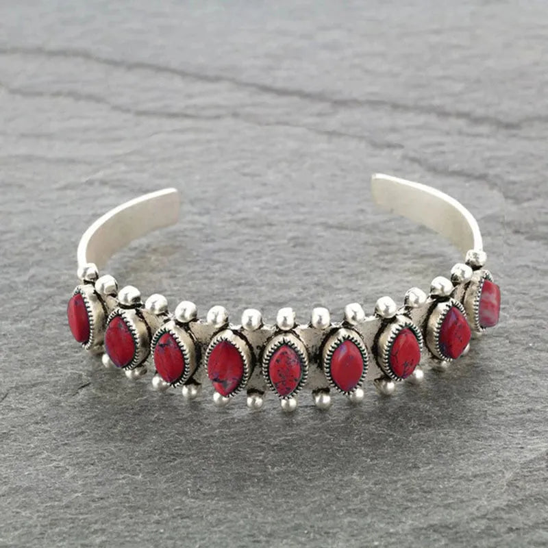 Artificial Turquoise Alloy Open Bracelet 2