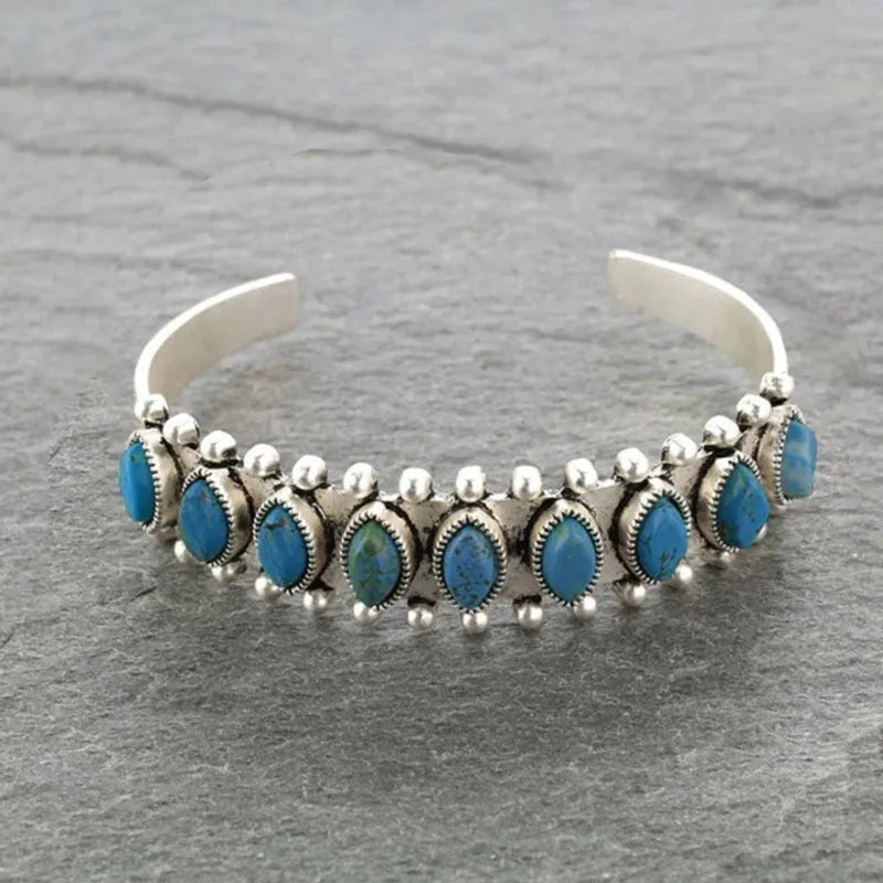 Artificial Turquoise Alloy Open Bracelet 3