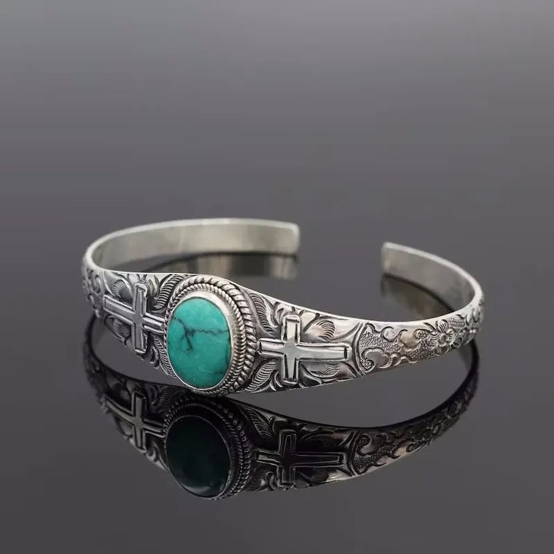 Artificial Turquoise Alloy Open Bracelet 5