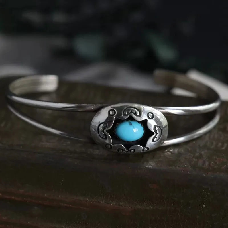 Artificial Turquoise Alloy Open Bracelet 6