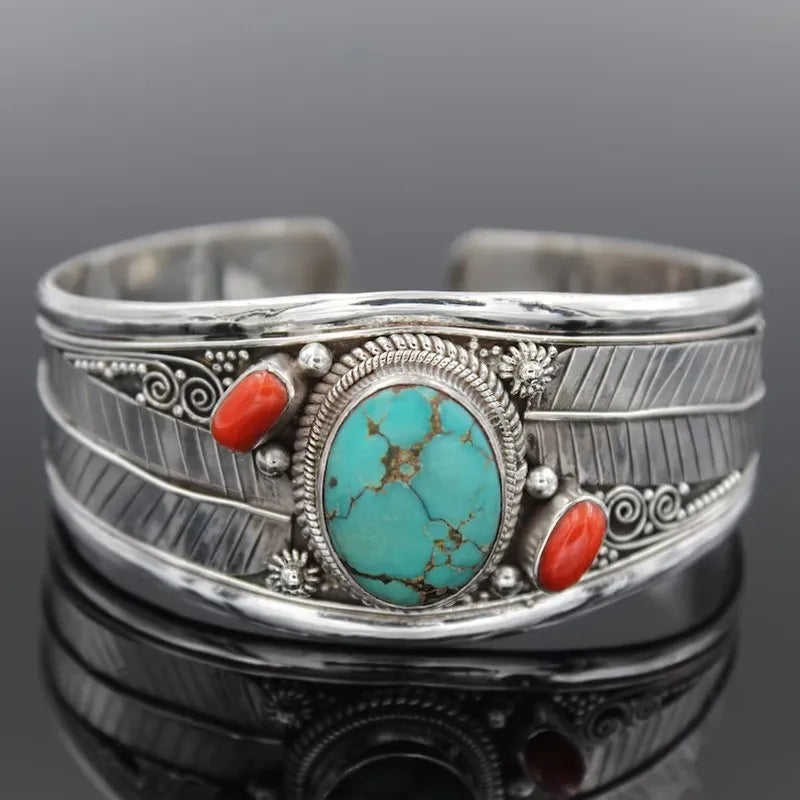 Artificial Turquoise Alloy Open Bracelet 7