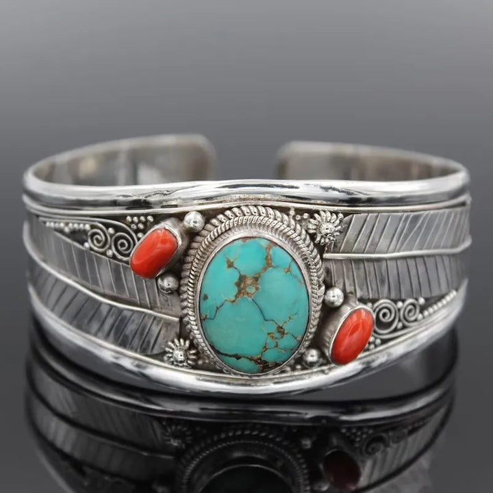 Artificial Turquoise Alloy Open Bracelet 7