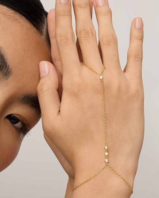 Beaded Handchain Bracelet | Gold 1