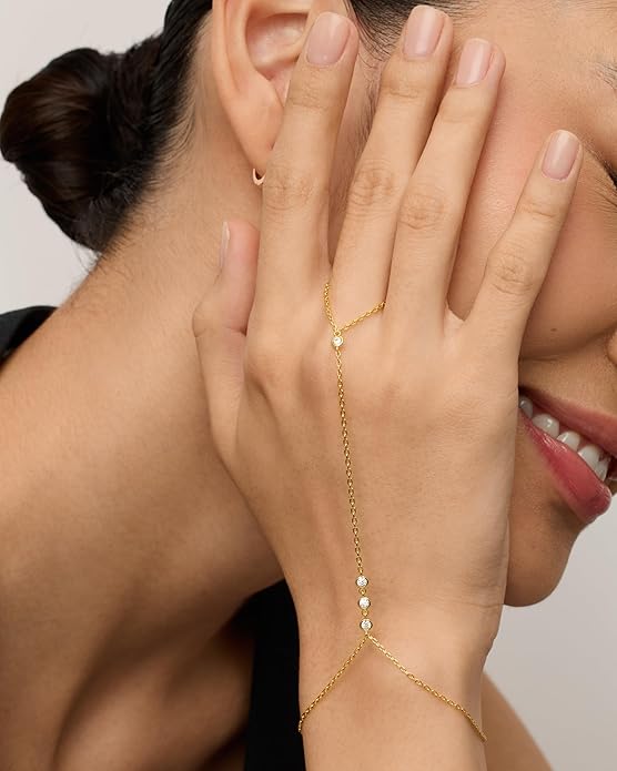 Beaded Handchain Bracelet | Gold 2