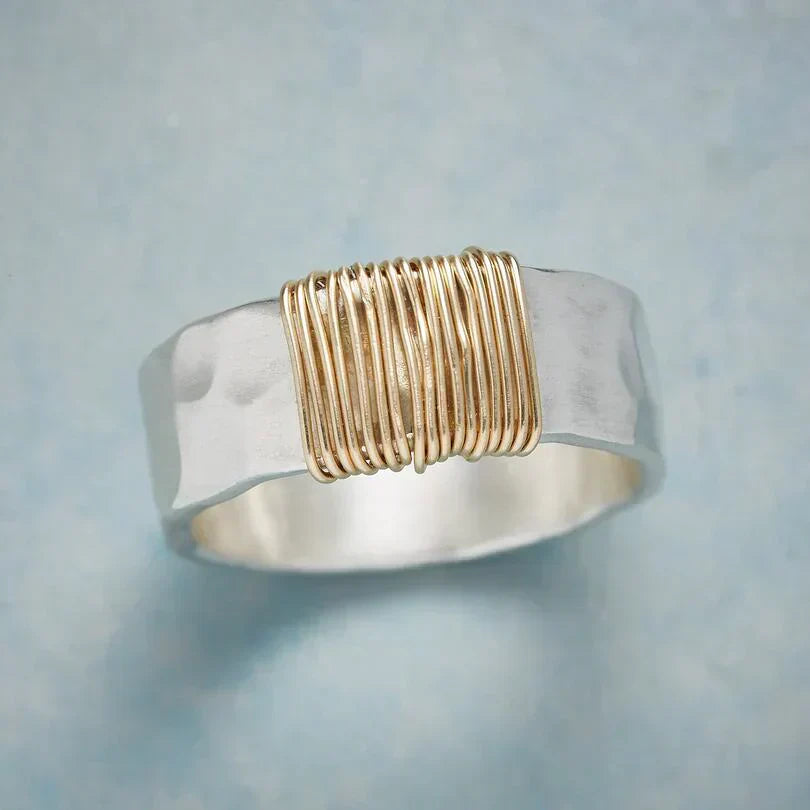 Boho Ring with Gold Threads 0