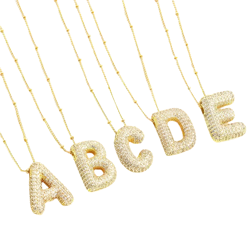 Bubble letter initial necklace set | Gold 0
