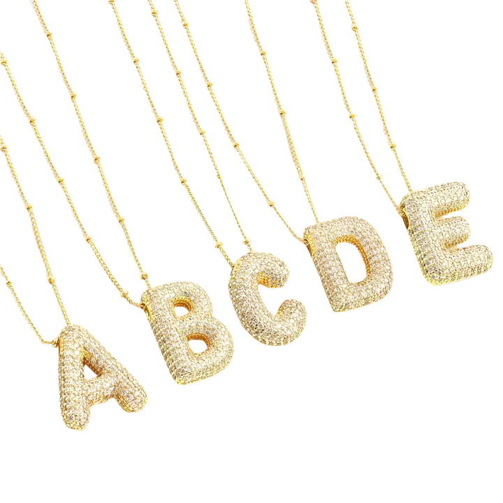 Bubble letter initial necklace set | Gold 0