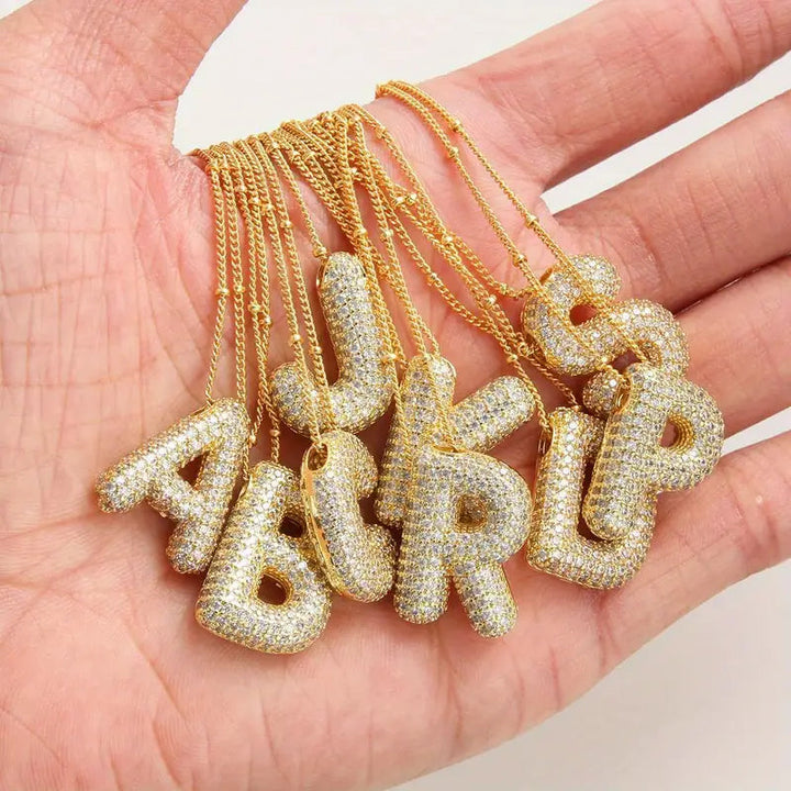 Bubble letter initial necklace set | Gold 1