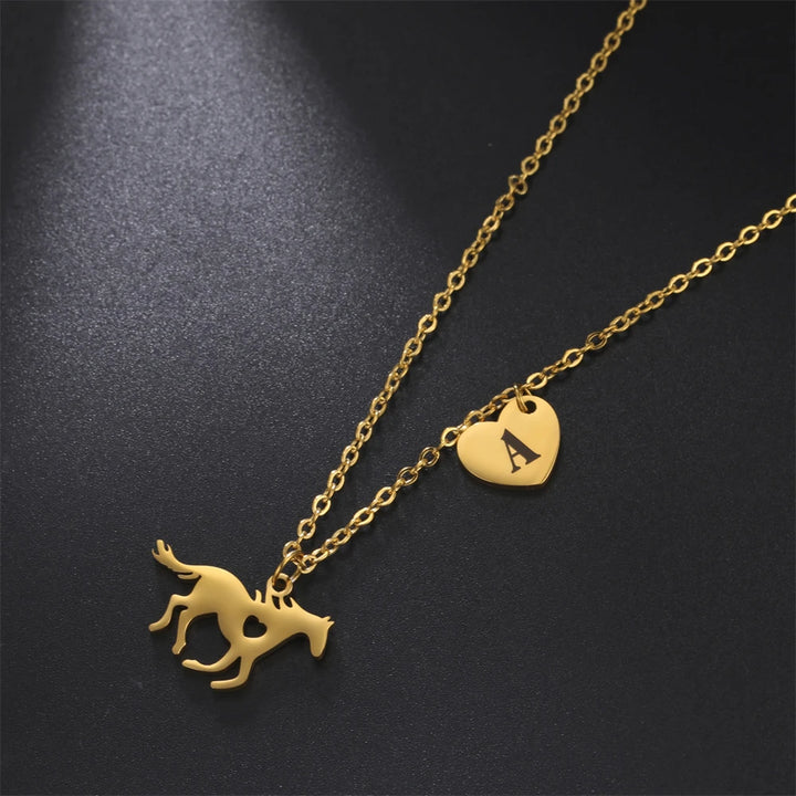 Cazador Animal Horse Initial Necklace for Women Girls Teens Stainless Steel A-Z Letter Heart Choker Necklaces Jewelry Birthday 0