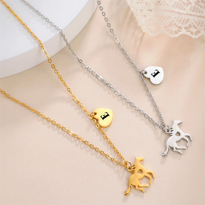 Cazador Animal Horse Initial Necklace for Women Girls Teens Stainless Steel A-Z Letter Heart Choker Necklaces Jewelry Birthday 2