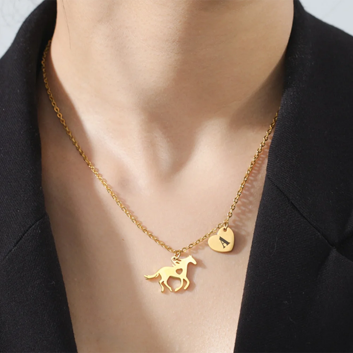 Cazador Animal Horse Initial Necklace for Women Girls Teens Stainless Steel A-Z Letter Heart Choker Necklaces Jewelry Birthday 3