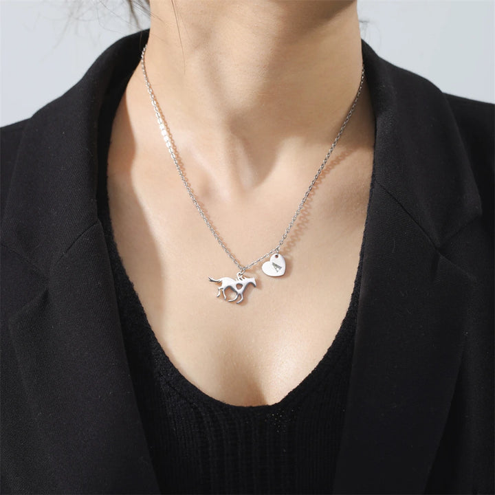 Cazador Animal Horse Initial Necklace for Women Girls Teens Stainless Steel A-Z Letter Heart Choker Necklaces Jewelry Birthday 5