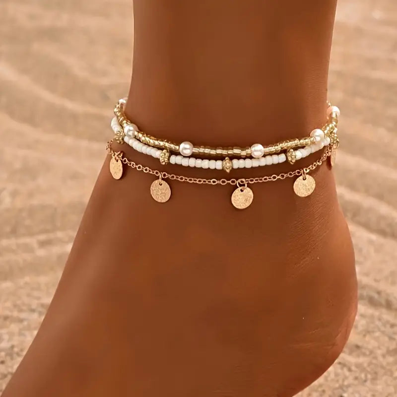 Coastal Charm 3-Piece Layered Anklet Set | Gold 0