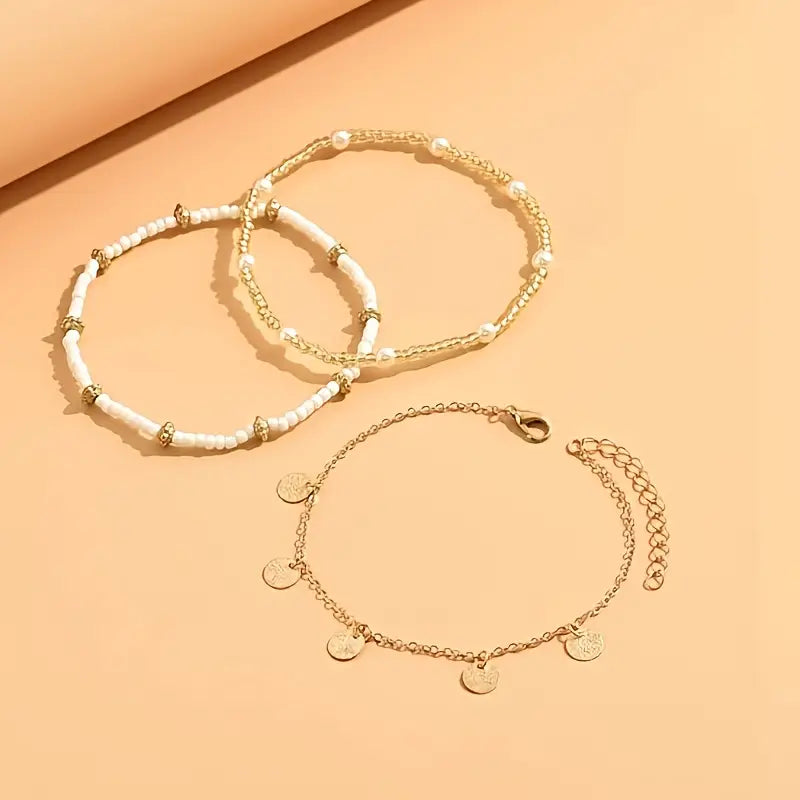 Coastal Charm 3-Piece Layered Anklet Set | Gold 1