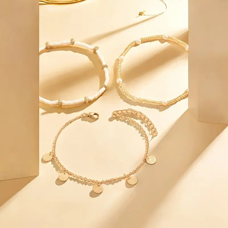 Coastal Charm 3-Piece Layered Anklet Set | Gold 2