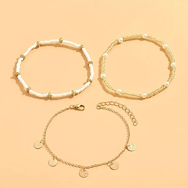 Coastal Charm 3-Piece Layered Anklet Set | Gold 3