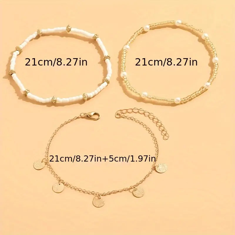 Coastal Charm 3-Piece Layered Anklet Set | Gold 4