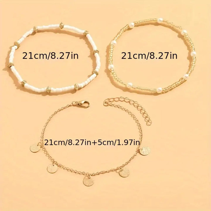 Coastal Charm 3-Piece Layered Anklet Set | Gold 4