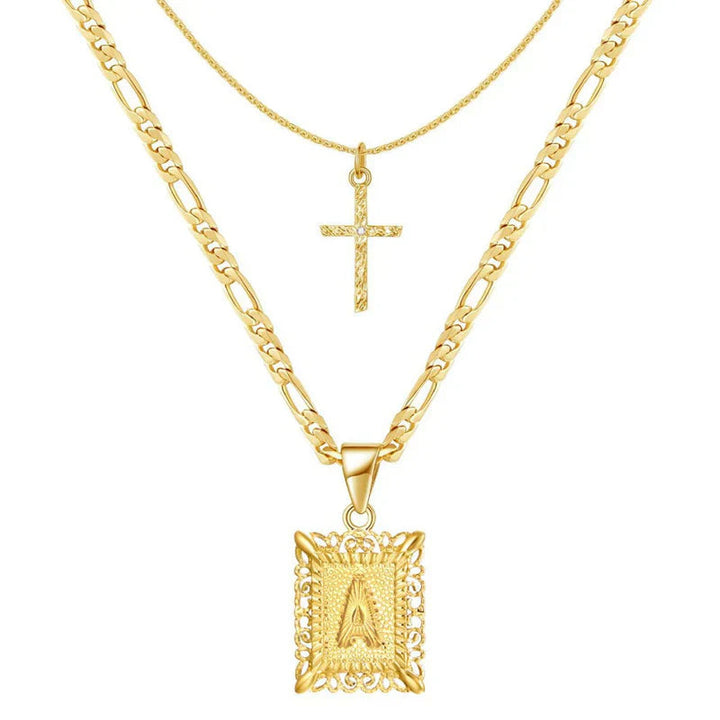 Cross Initial Necklace Set | Gold 0