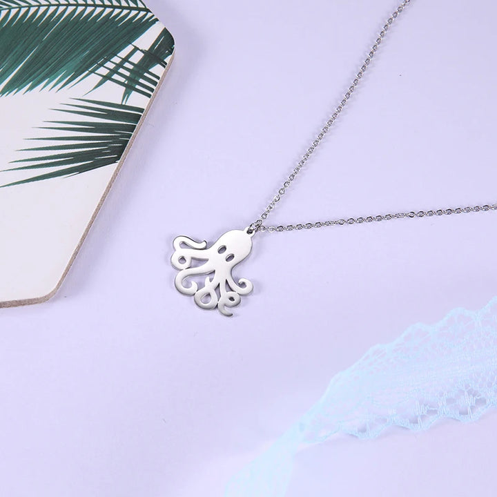Cute Dolphin Whale Octopus Pendant Necklaces for Women Stainless Steel Marine Animals Charms Neck Chain Choker Fashion Jewelry 5