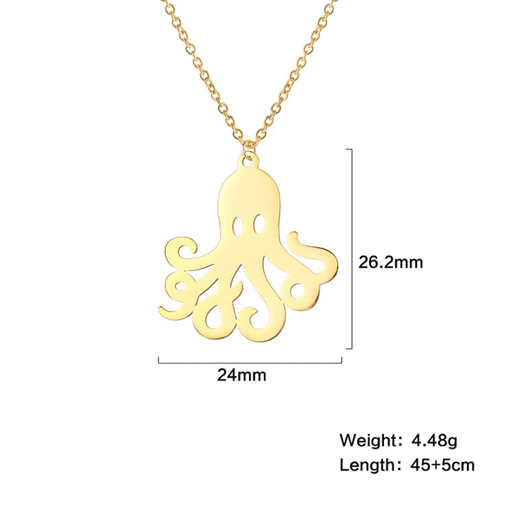 Cute Dolphin Whale Octopus Pendant Necklaces for Women Stainless Steel Marine Animals Charms Neck Chain Choker Fashion Jewelry 6