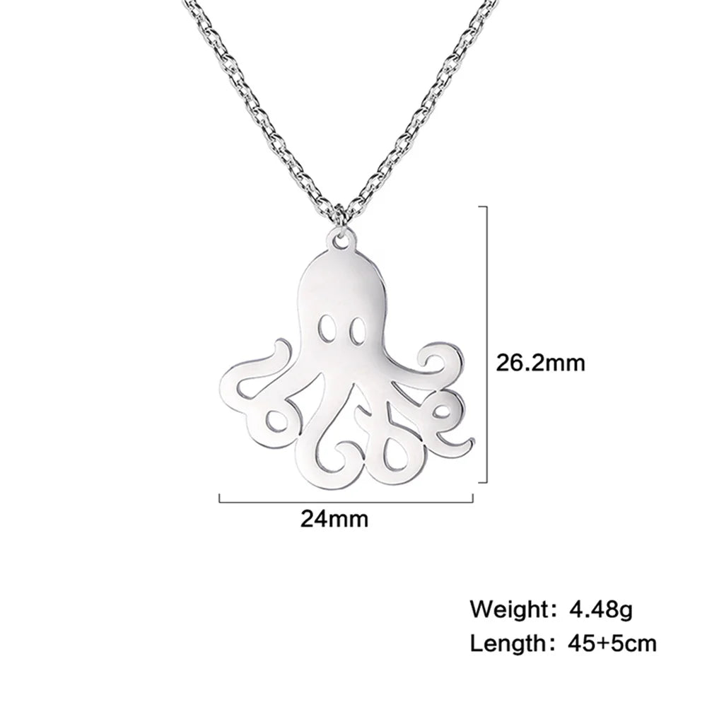 Cute Dolphin Whale Octopus Pendant Necklaces for Women Stainless Steel Marine Animals Charms Neck Chain Choker Fashion Jewelry 7
