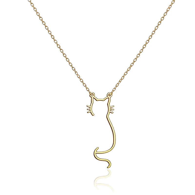 Cute Hollow Kitty Cat Pendant Necklace For Women Girls 14K Gold Plated Stainless Steel Pet Jewelry 0